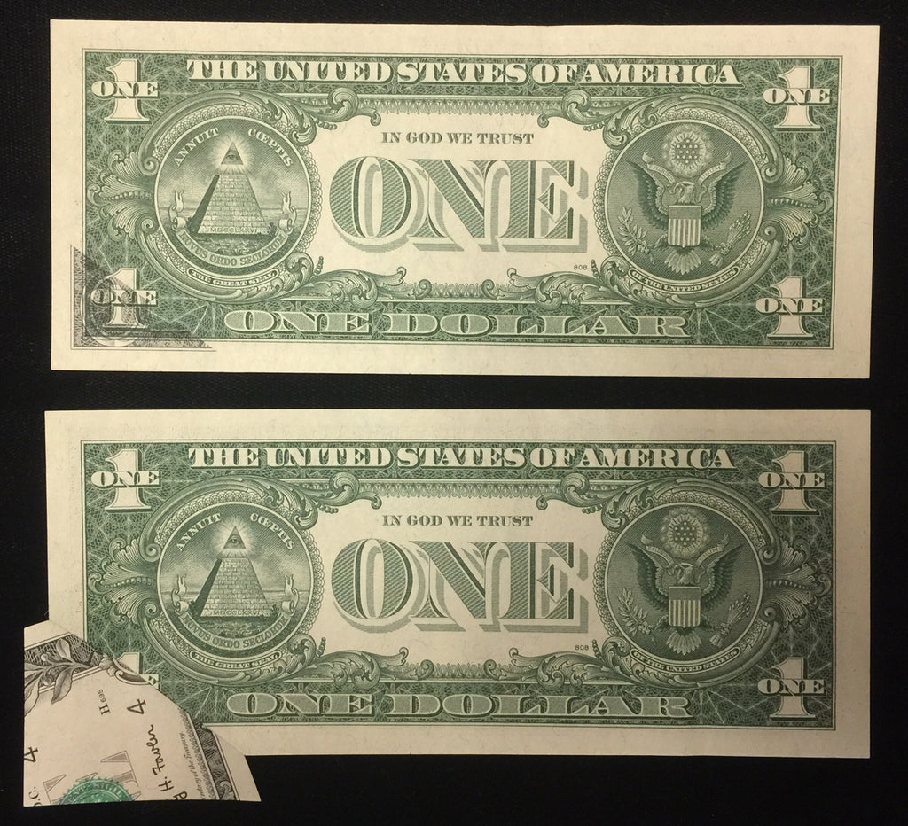 Error Bills Error currency $1 1963A, Several major errors- folded overprint with c ...