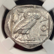 Silver Athenian Owl, 5th-4th century BC, Tetrdrachm, NGC AU strike 5/5, surface 4/5