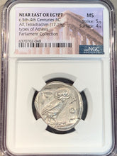 Silver Egyptian Struck Owl, 5th-4th century BC, Tetrdrachm, NGC Mint State strike 5/5, surface 4/5