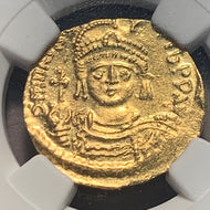 Byzantine Empire, 582-602 AD,  Gold Solidus, Maur. Tiberius, NGC authenticated