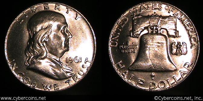 1961-D Franklin Half Dollar, Grade= MS65