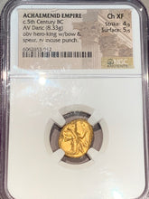 Ezra 7:15 Achaemenid Empire, 5th century BC, Gold Daric. obverse- Hero King with bow and spear, reverse Incuse punch