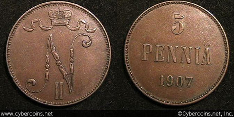 Finland, 1907, 5 Pennia, KM15 - XF/AU