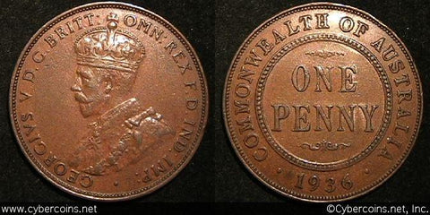 Australia, 1936, 1 penny,  XF/AU, KM23 -