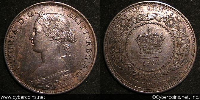 New Brunswick, 1861, Cent, KM6, AU/XF.