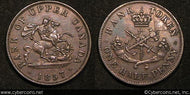 Upper Canada, 1857, 1/2 Penny, KMtn2, XF.