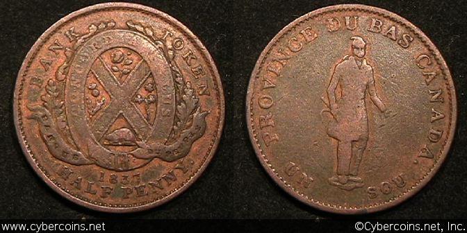 Lower Canada, 1837, 1/2 Penny, KMtn8, F+