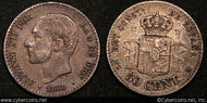 Spain, 1880MS-M,  50 centimos, KM685, XF