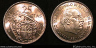 Spain, 1957(64),  25 pesetas, BU, KM787