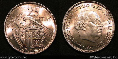 Spain, 1957(64),  25 pesetas, BU, KM787