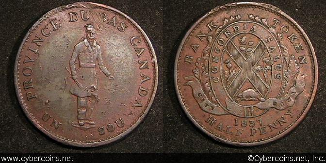 Lower Canada, 1837, 1/2 Penny, KMtn6, VF/XF