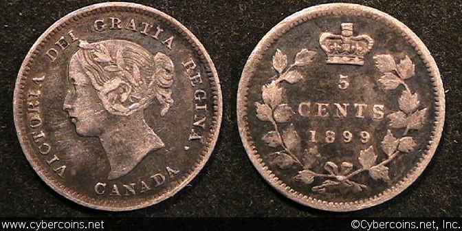 1899, Canada 5 cent, KM2, VF/XF.  Exact coin