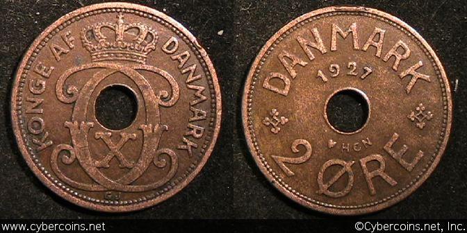 Denmark, 1927, 2 Ore, KM827.2, XF - rubbed