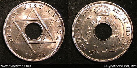 British West Africa, 1936H, 1/2 Penny, KM15,
