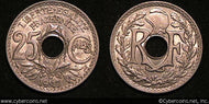 France, 1917, 25 Centimes, KM867a, XF