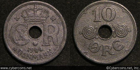 Denmark, 1944, 10 Ore, KM822.2a, AU - exact