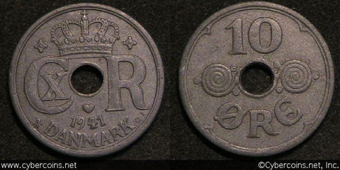 Denmark, 1941, 10 Ore, KM822.2a, XF - exact