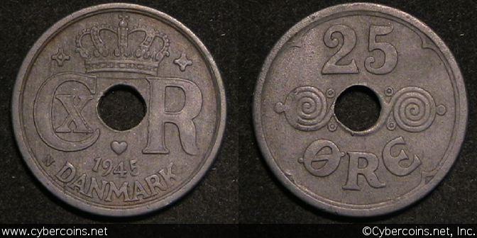 Denmark, 1945, 25 Ore, KM823.2a, XF -