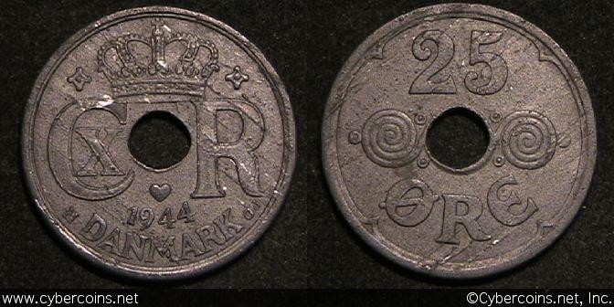 Denmark, 1944, 25 Ore, KM823.2a, AU - some