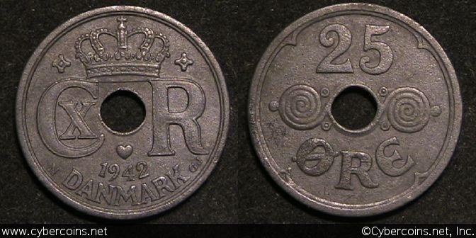 Denmark, 1942, 25 Ore, KM823.2a, XF - porous