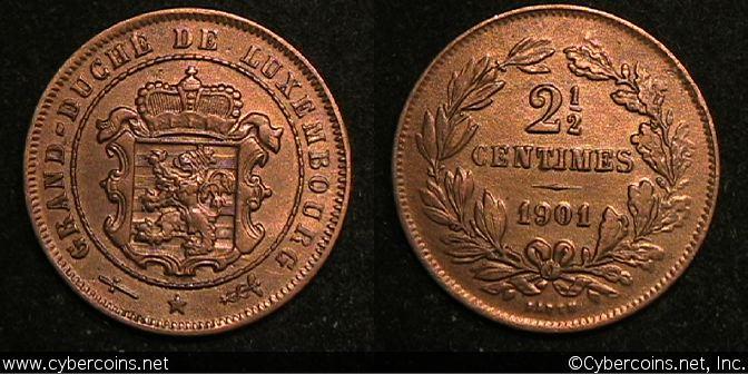 Luxenbourg, 1901, 2 1/2 Centimes, KM21, UNC