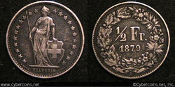 Switzerland, 1879B, 1/2 franc, KM23, XF