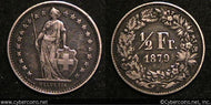 Switzerland, 1879B, 1/2 franc, KM23, XF