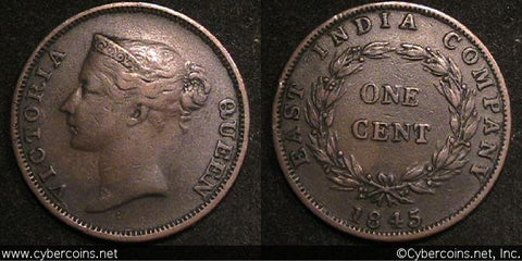 Straits Settlements, 1845, 1 cent, KM3, VF -