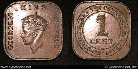Malaya, 1941 I, Cent, KM2, XF - rich brown