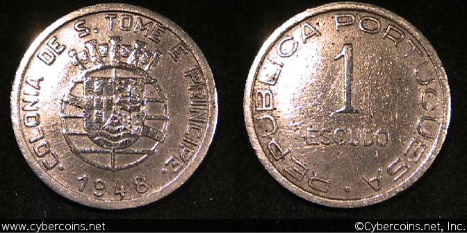 St Thomas & Prince, 1948, Escudo, KM9 - VF