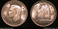 1938, Canada 10 cent, KM34, AU/UNC - rubbed.