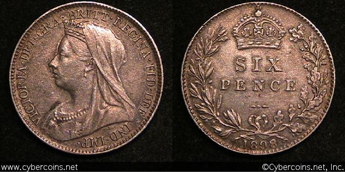 Great Britain, 1898, 6 Pence, KM779, AU -