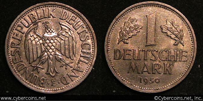 Germany, 1950F, Mark, KM110, XF/AU. Golden