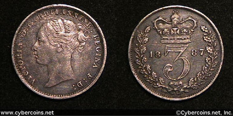 Great Britain, 1887,  3 pence,  KM730, VF/XF