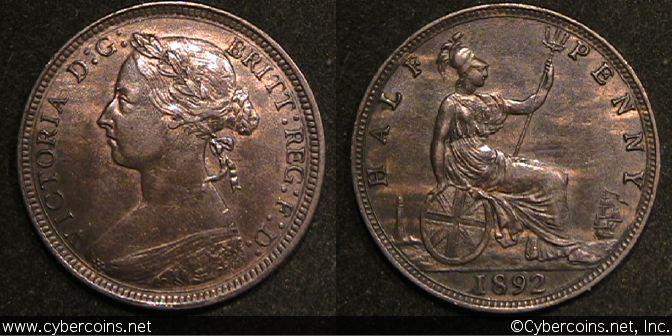 Great Britain, 1892, 1/2 Penny, KM754, XF