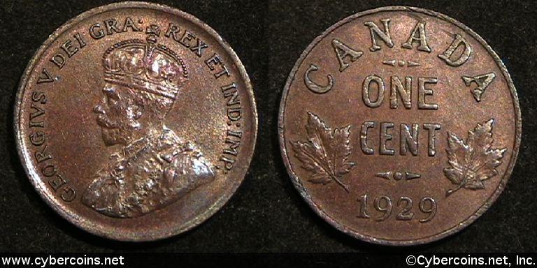 1929, Canada cent, KM28, AU. Rim ticks