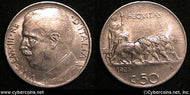 Italy, 1925R,  50 centesimi, XF, KM61.1