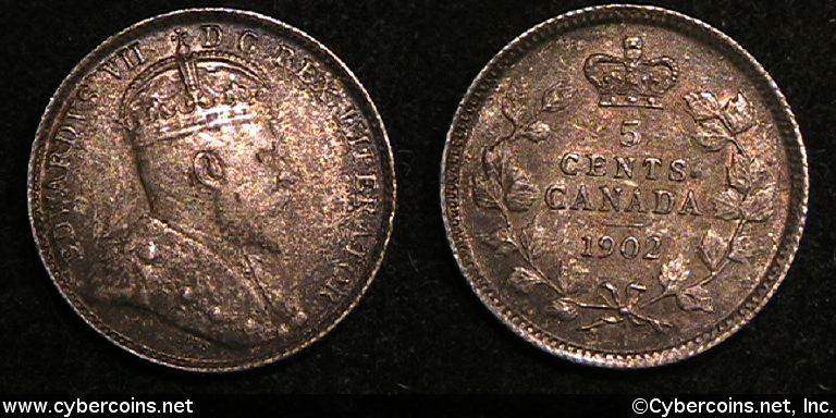 1902, Canada 5 cent, KM9, VF/XF. Speckled