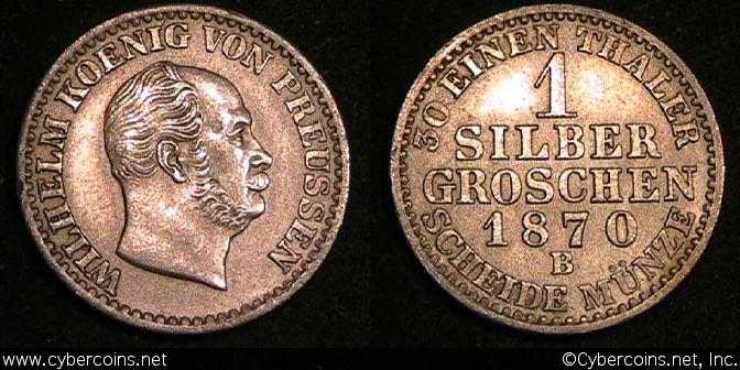 Prussia, 1870B, 1 silber/groschen, AU, KM485