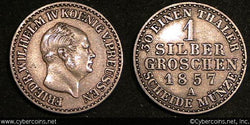 Prussia, 1857A, 1 silber/groschen, XF, KM462