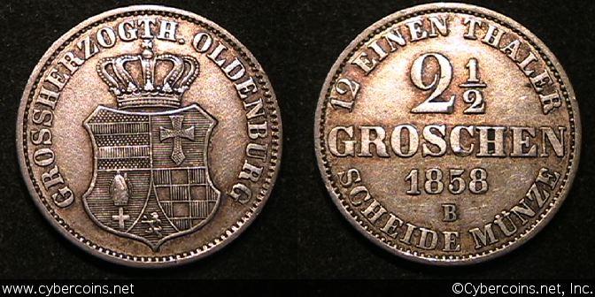 Oldenburg, 1858B, 2&1/2 Groschen, KM195,