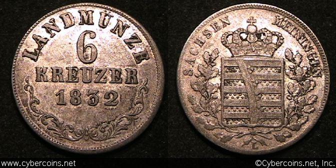 Saxe-Meiningen, 1832L, 6 Kreuzer, KM134