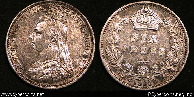 Great Britain, 1888, 6 Pence, KM760, XF