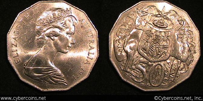 Australia, 1971,  50 cents, UNC, KM68
