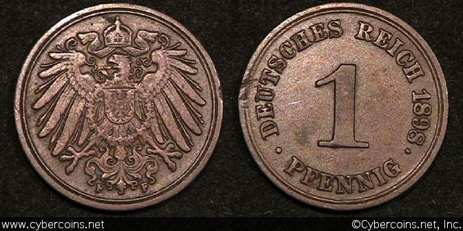 Germany, 1898F, 1 pfennig, XF, KM10  - tick.