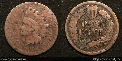 1866 Indian Cent, Grade=  AG