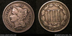 1870, VF   Three Cent Nickel Piece