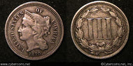 1870, VF   Three Cent Nickel Piece