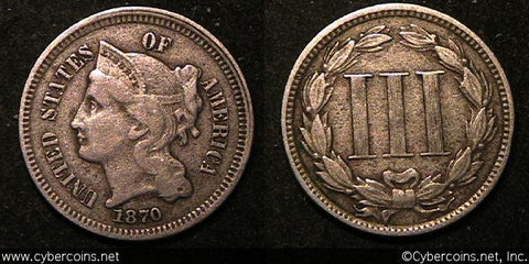 1870, VF   Three Cent Nickel Piece