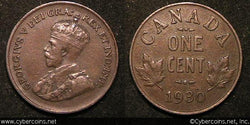 1930, Canada cent, KM28, XF. A couple tiny